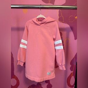 GAP Pink Hooded Sweatshirt Dress with White Sleeve Stripes
